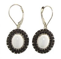 10kt Gold White Moonstone & Onyx Dangle Earrings