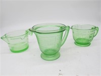 LOT OF 3 MEASURING CUPS URANIUM GLASS