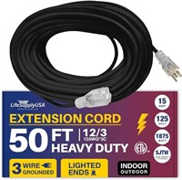 50 ft Power Extension Cord Outdoor & Indoor Heavy