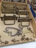 6 stamped & cast dresser drawer pulls and parts