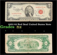 1953 $2 Red Seal United States Note Grades f, fine