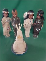 (4) Native American Dolls & Teepee w/Infant