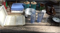Assortment of dishes, canisters and clocks