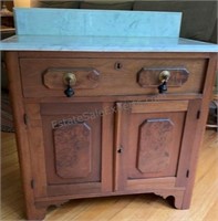 VTG MARBLE TOP CABINET SOLID WOOD OAK CABINET