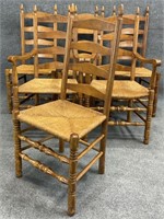 6 Oak Rush Bottom Ladder Back Chairs