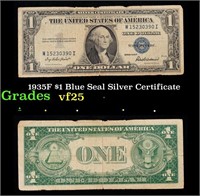 1935F $1 Blue Seal Silver Certificate Grades vf+