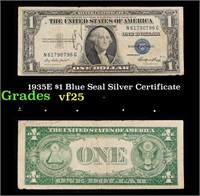 1935E $1 Blue Seal Silver Certificate Grades vf+