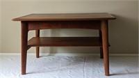 TEAK WOOD SIDE TABLE WITH SHELF AND DRAWER