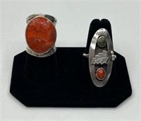 2 Nice Sterling Southwest Style Rings w/Stones