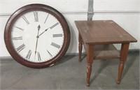 Large Wood Clock And Side Table lot As is