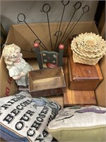 Wooden Boxes, Pillows, Misc Box Lot
