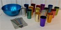 Set of 16 aluminum tumblers with straws and large