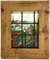 Vintage Window Pane Scenic Painting