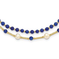 Sterling Silver Pearl/Blue Quartz Necklace