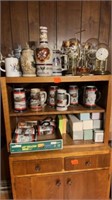 LARGE COLLECTION OF BEER STEINS, COVERED CLOCKS