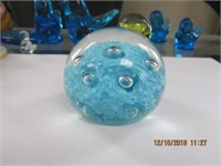 Glass Paperweight-Blue & Clear Balls-2.75 x 2.25