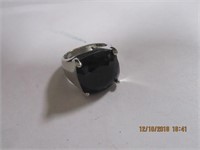 Silvertone Ring w/Dark Stone-No Marks
