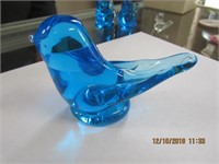 Blue Glass SIgned Blue Bird-W Ward 1994