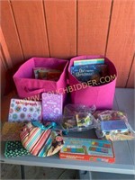 childrens books Legos and goodies with 2 totes