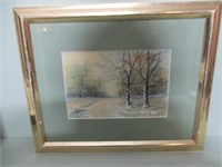 ART-Framed  Winter Landscape Watercolor signed