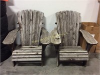 2 wooden Adirondack style chairs