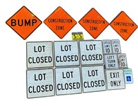 Assorted signs to include 3 Construction Zone