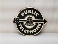 Tin Public Telephone Rustic Looking Sign