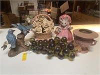 Ceramic Birds, Lady Mouse, Acrylic Grapes Basket
