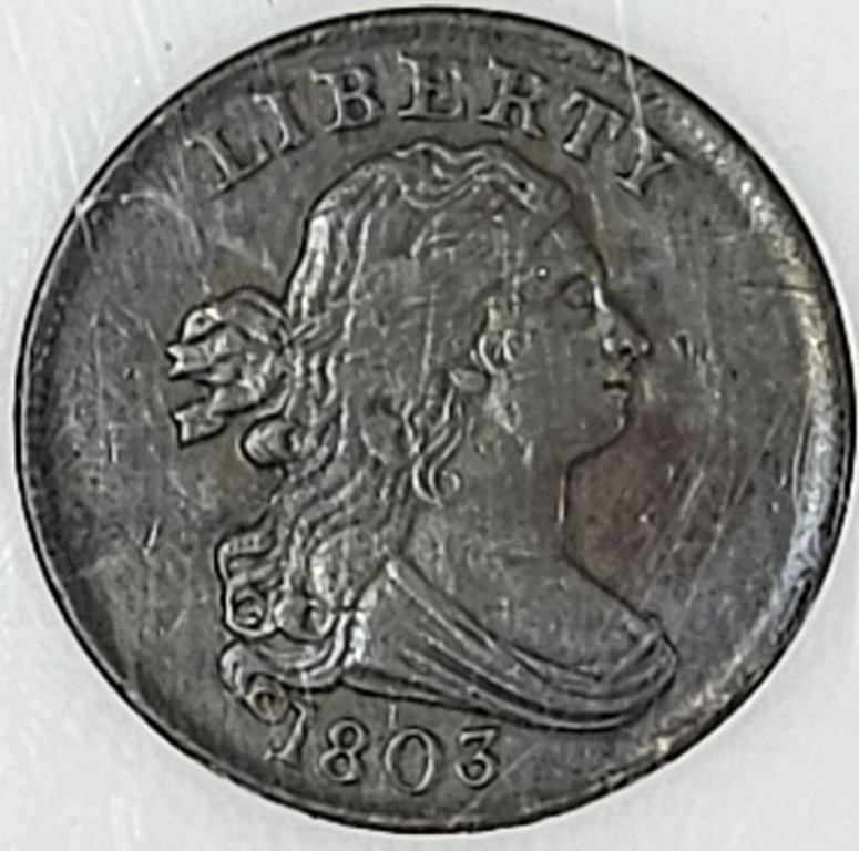 Key Rare 1803 Draped Bust Half Cent EF40