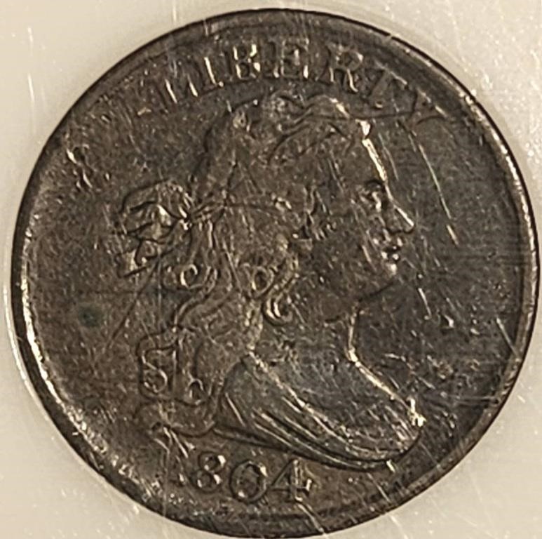 1804 Draped Bust Half Cent Cross 4 w/ Stems VF30