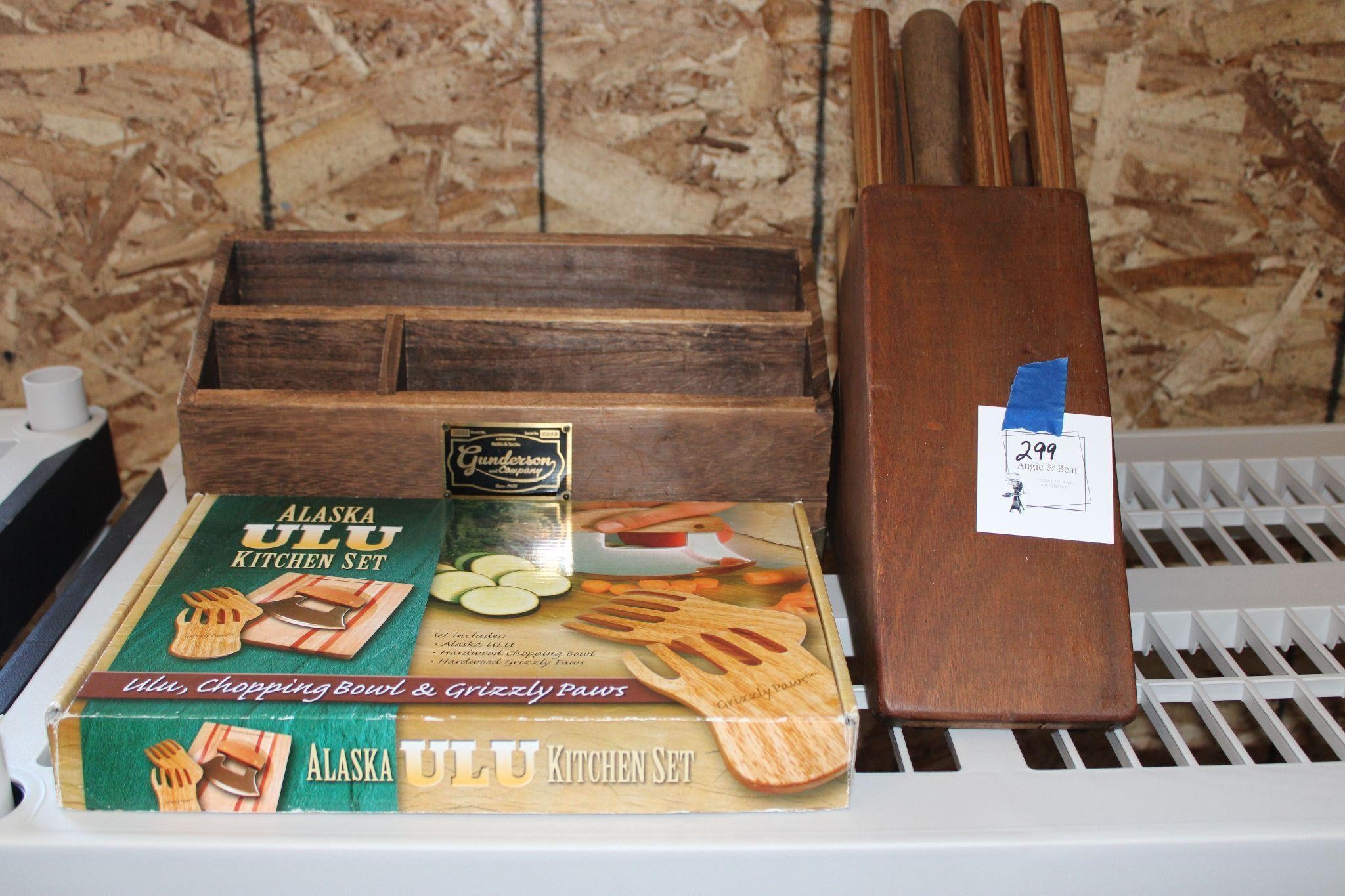 Knife Sets and Vintage Wood Desk Organizer