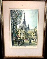 Handcolored Lithograph signed by Artist "Paris, Le