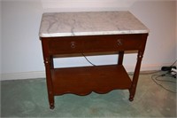 Mahogany single drawer marble top work table with