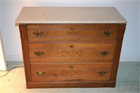 Eastlake carved mixed wood 3 drawer cottage chest