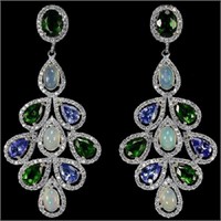 Natural Tanzanite, White Opal, Chrome Diopside Ear