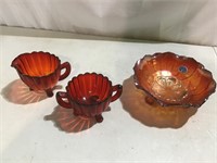 Imperial glass:ruby sugar/creamer, footed carnival