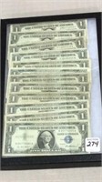 Collection of 12-One Dollar Silver Certificates