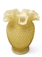 Fenton Glass Honey Amber Hobnail Ruffle Vase