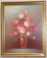 Robert Cox  A Vase of Roses Floral Still Life Oil