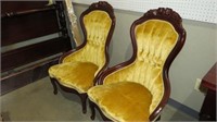 (2X) WALNUT CARVED VICTORIAN PARLOR CHAIRS