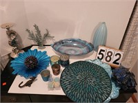 Blue Art Glass Shallow Bowl ~ Blue Oval Bowl ~