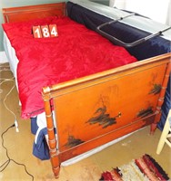 Oriental motif single bed w/sleeping bag