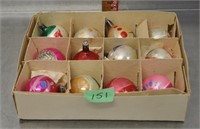 Box of vintage glass Christmas ornaments