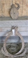 Vintage Log Tong Hooks, Metal Block