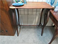 Small Wood Side Table, Old, Walnut Finish, Spindle