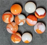 Group of Vintage Orange White Swirl Marbles