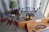 Home Interior Lamp & Cowboy Figurine, Wood Shelf