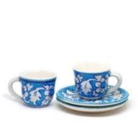 Espresso Coffee Cup with Saucer Set- 2oz  Blue