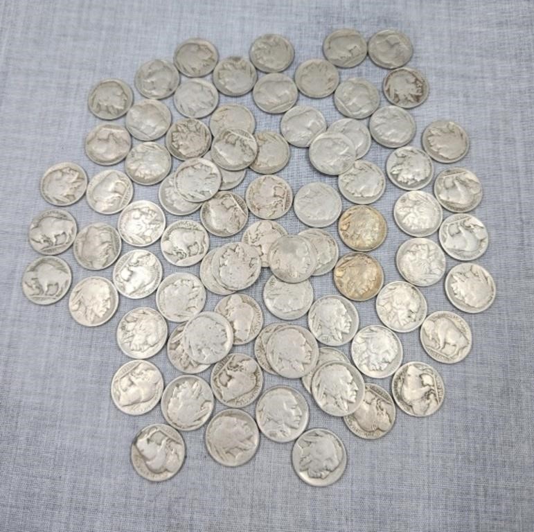 76 Assorted Buffalo Nickels, unresearched, some