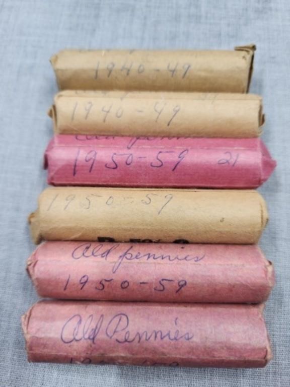 6 Rolls of Wheat Pennies as found marked 1940-